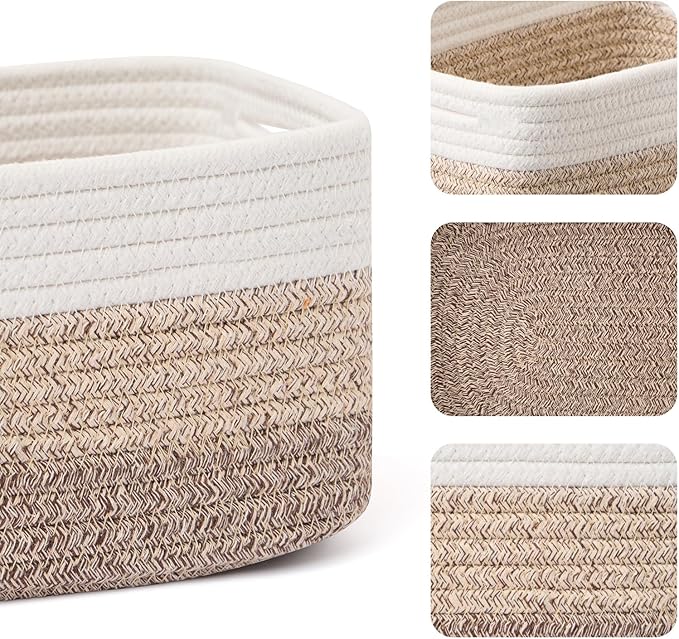 Small Storage Baskets for Organizing | Closet Organizer Bins | Shelf Toy Basket | Woven Rope Baskets | Cube Decorative Box | Shallow Basket | 13x8.5x5.1” | 3 Packs Gradient Brown-Ruum Studio Home
