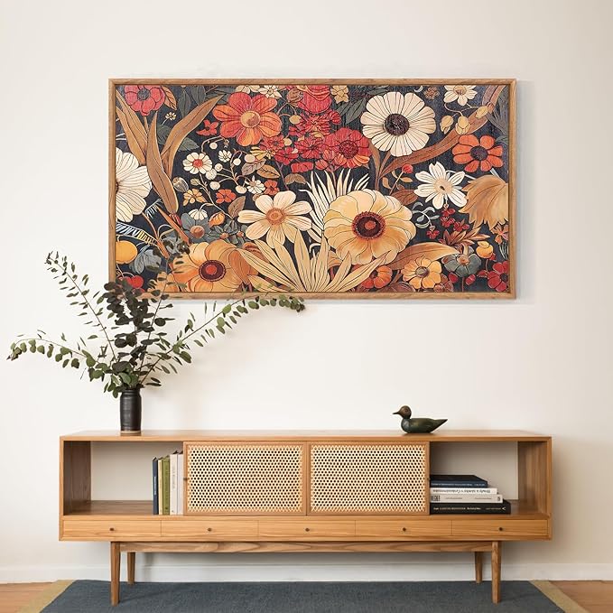 Aurlan Boho Burnt Orange Terracotta Wildflowers Framed Wall Art(40"x20"), Abstract Floral 3D Textured Canvas Artwork, Large Modern Vintage Botanical Nature Art Wall Decor for Home Office Living Room Bedroom-Ruum Studio Home