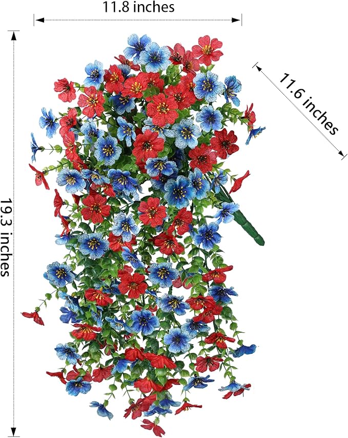 INSPRING Artificial Faux Hanging Flowers Plants for Spring Outdoor Outside Decoration, 2 PCS Fake Silk Daisy with Eucalyptus UV Resistant Realistic Trailing Vines for Balcony Patio Porch (BlueRed)-Ruum Studio Home