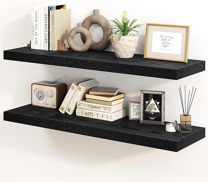 30 Inch Floating Shelves, Rustic Floating Wall Shelves 8 Inch Deep, 30 x 8 Floating Shelves for Home Decor, Deep Display & Storage Shelves for Kitchen, Bathroom, Living Room, Black Color, Set of 2-Ruum Studio Home