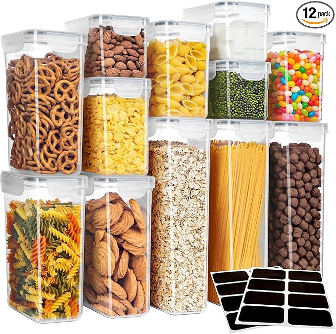 MR.SIGA 12 Pack Airtight Food Storage Container Set, BPA Free Kitchen Pantry Organization, Kitchen Canisters for Cereal, Spaghetti, includes 16 Reusable Sticker Labels-Ruum Studio Home