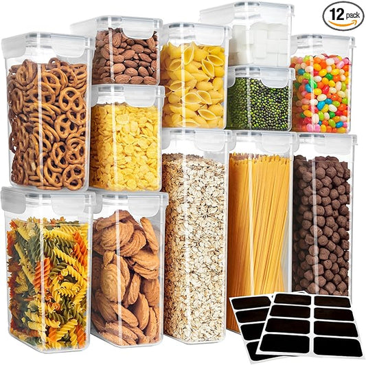 MR.SIGA 12 Pack Airtight Food Storage Container Set, BPA Free Kitchen Pantry Organization, Kitchen Canisters for Cereal, Spaghetti, includes 16 Reusable Sticker Labels-Ruum Studio Home