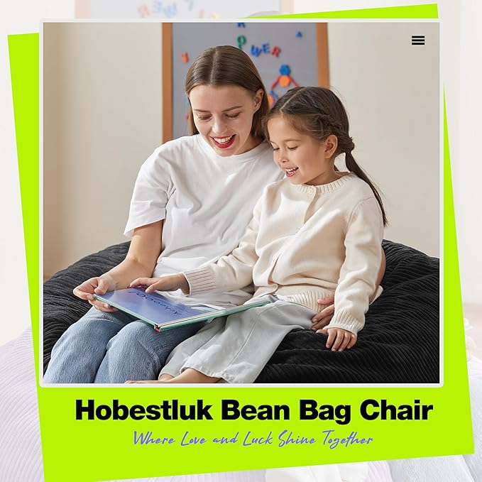 Hobestluk 4.5FT Bean Bag Chair Giant Bean Bag Chair with Filler Included Adult Bean Bag Chairs with Removable Cover for Bedroom Living Room - (Jumbo, Black)-Ruum Studio Home