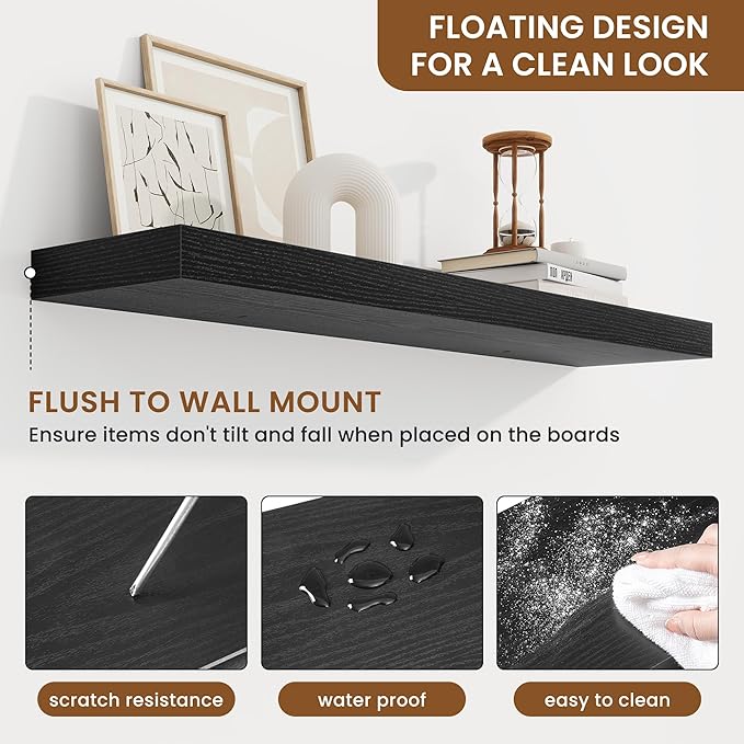 fuqing Floating Shelves for Wall, Bathroom Shelf Wall Mounted for Storage, Shelves with Invisible Bracket for Bedroom, Kitchen, Living Room, Farmhouse Small Book Shelf, 36 Inch Set of 2, Black-Ruum Studio Home