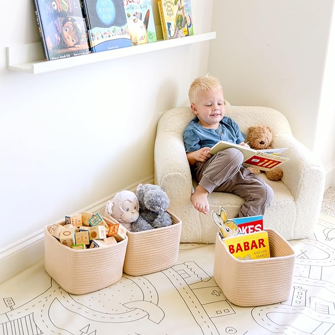 NaturalCozy Storage Cubes 9”x9”x7”Cotton Rope Woven Baskets for Organizing 3-Pack | 9 Inch Cube Storage Bin | Small Basket for Shelf Nursery, Pantry, Decorative Plant, Bathroom Closet, Toy Gift-Ruum Studio Home