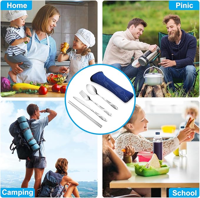 20PCS Premium Travel Utensils With Case, Stainless Steel Reusable Portable Utensils Set With Case, Lengnoyp Travel Silverware Set With Case for Lunch Box Camping, Silver-Ruum Studio Home