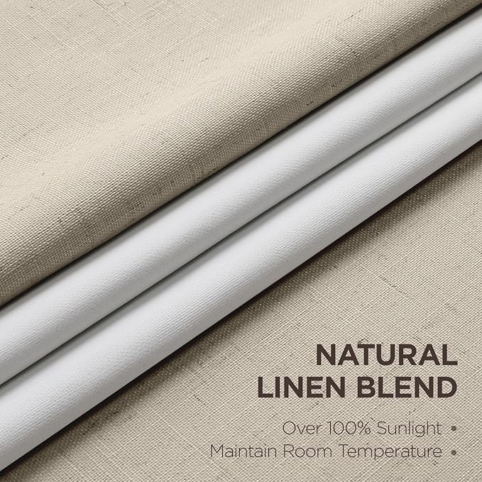 Joydeco Pinch Pleated Linen Curtains Darkening Drapes for Bedroom, 100% Blackout Drapes 96 inches Long 2 Panels Heat Blocking Curtains(Cobblestone,40'' Wx96'' L)-Ruum Studio Home