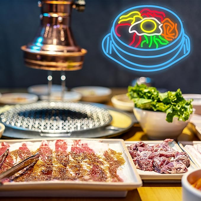 LISIGNVE Bibimbap Neon Sign USB Korean Food Led Light Up Sign Korean Bibimbap Neon Light for Restaurant Kitchen Diner Room Business Wall Decor(16.5”*12.6”)-Ruum Studio Home