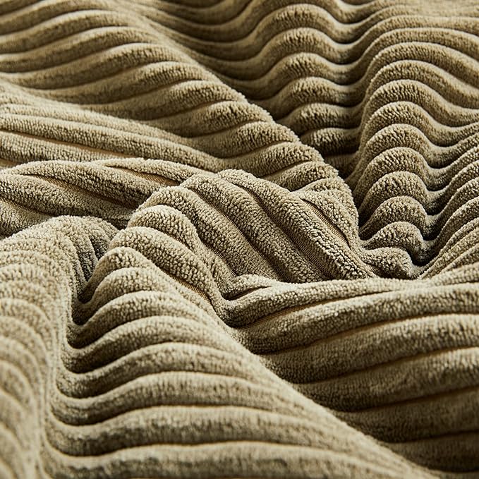 Fancy Homi 2 Packs Olive Green Long Lumbar Decorative Throw Pillow Covers 16x24 Inch for Couch Bed Sofa, Rustic Farmhouse Boho Home Decor, Soft Striped Corduroy Rectangle Accent Cushion Case 40x60 cm-Ruum Studio Home