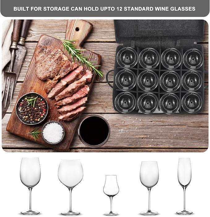 2 Pack Wine Glass Storage Box with Dividers, Stemware Storage Containers for Packing and Moving, China Storage Containers Box for 12 Crystal Glassware, Wine Glasses, Drinkware,Dark Gray-Ruum Studio Home