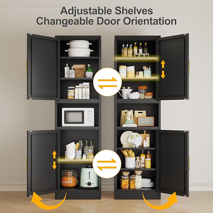 Tall Narrow Storage Cabinet 66.93" H Tall Bathroom Cabinet Metal Pantry Cabinets, 4 Adjustable Shelves for Kitchen, Home Office, Living Room, Dinning Room (20 inches Wide Black)-Ruum Studio Home