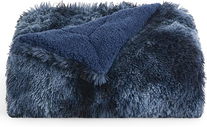 Bedsure GentleSoft Fluffy Navy Blue Throw Blanket, Tie Dye Blue Decor Navy Gifts for Men, Soft Cozy Fuzzy Plush Minky Thick Warm Sherpa Fleece Faux Fur Blanket for Couch, Blanket Gifts for Him, 50x60-Ruum Studio Home