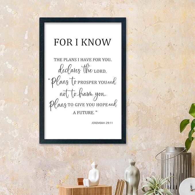 LuZhiQiang Jeremiah 29 11 Wall Art 16"×11" For I Know The Plans I Have for You Sign Wood Framed Wall Decor Hanging (Black)-Ruum Studio Home