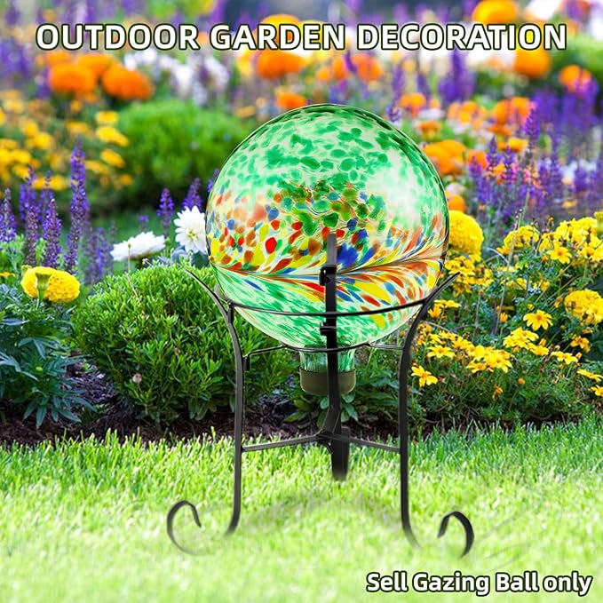 VOREEN 10-Inch Glass Gazing Ball, Outdoor Gazing Globe, Reflective Ball Yard Decoration for Homes, Patio, Lawn and Gardens, Gift for Mom Wife Friend, Phoenix Tail Design, Green-Ruum Studio Home