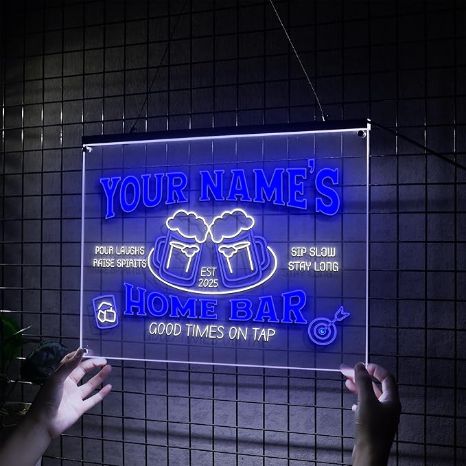 Personalized Bar Neon Sign Custom Beer Home Bar Lights Decor Acrylic Table LED Lighted Signs for Men Restaurant Coffee Man Cave Workshop Garage Poker Signs Gifts-Ruum Studio Home