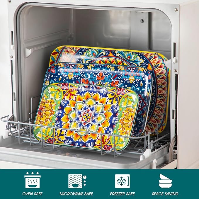vancasso Serving Platters Set of 3, 16"/14"/12" Inch Rectangular Trays - Serving Platter Extra Large, Bohemian Ceramic Serving Dish for Entertaining Food, Microwave & Dishwasher Safe, Vintage-Ruum Studio Home