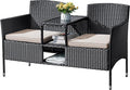 Flamaker Outdoor Furniture Patio Loveseat Wicker 2-Seat with Built-in Table and Cushions Rattan Porch Chairs Bench for Balcony, Lawn, Backyard (Beige)-Ruum Studio Home