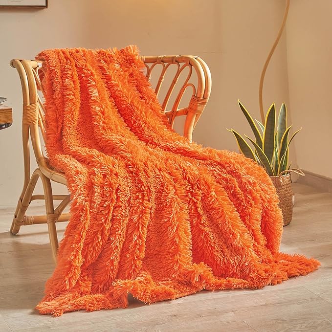 XeGe Luxury Faux Fur Bed Blanket, Orange Soft 60x90 Fluffy Throw, Shaggy Plush Decorative Blanket, Cute Furry Fuzzy Bed Throw for Bedroom Living Room Sofa, Orange, 60x90-Ruum Studio Home
