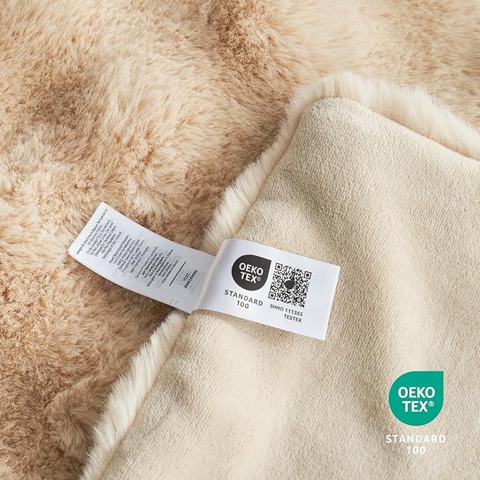 Cozy Bliss Faux Fur Throw Blanket for Couch, Fuzzy Soft Plush Thick Bubble Blanket for Sofa Bedroom Living Room, 50 * 60 Inches Beige-Ruum Studio Home