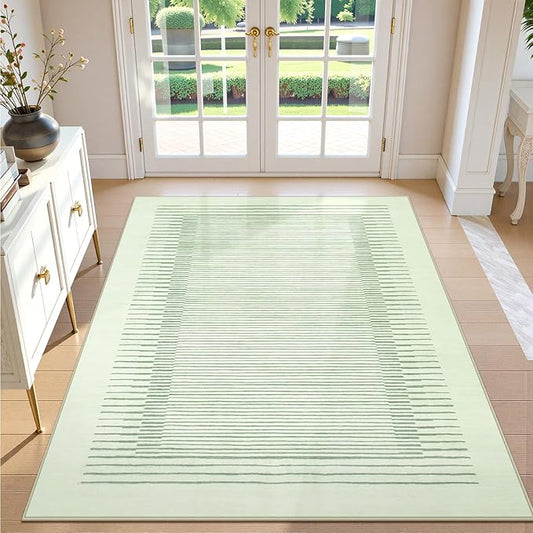 Wonnitar Washable Striped 5x7 Living Room Area Rug, Non-Slip Green Berber Stripe Rugs for Bedroom, Low Pile Soft Minimalist Floor Carpets for Kids Nursery Room Dining Room (Green,5' x 7')-Ruum Studio Home