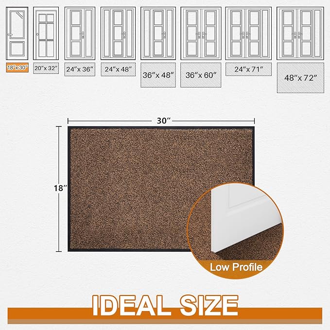 Mibao Front Door Mat, Dirt Trapper Welcome Mat for Outdoor Indoor, Non-Slip Waterproof Doormat, Durable Machine Washable Low Profile Entry Rug for Back Door Outside Patio Porch, 30" x 18", Brown-Ruum Studio Home