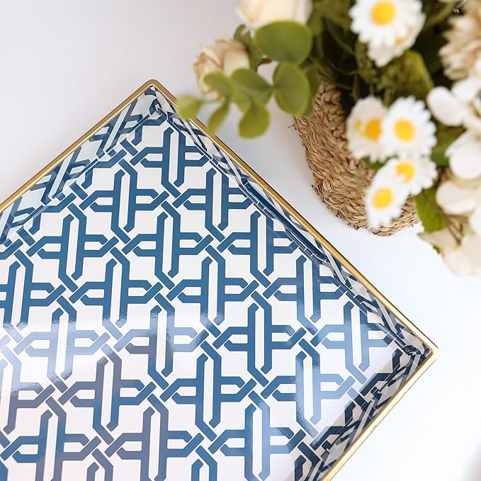 Spsyrine White Serving Tray, Plastic Marbling Tray for Coffee Table, Stylish Rectangular Decorative Tray with Handles, Ottoman Tray for Living Room, Bathroom, 15.6” X 10.2"-Ruum Studio Home