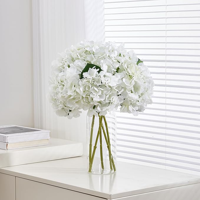 8Pcs White Fake Flowers Silk Hydrangea Artificial Flowers Bouquets Faux Ivory Hydrangea Stems for Home Table Centerpieces Wedding Party Decoration-Ruum Studio Home
