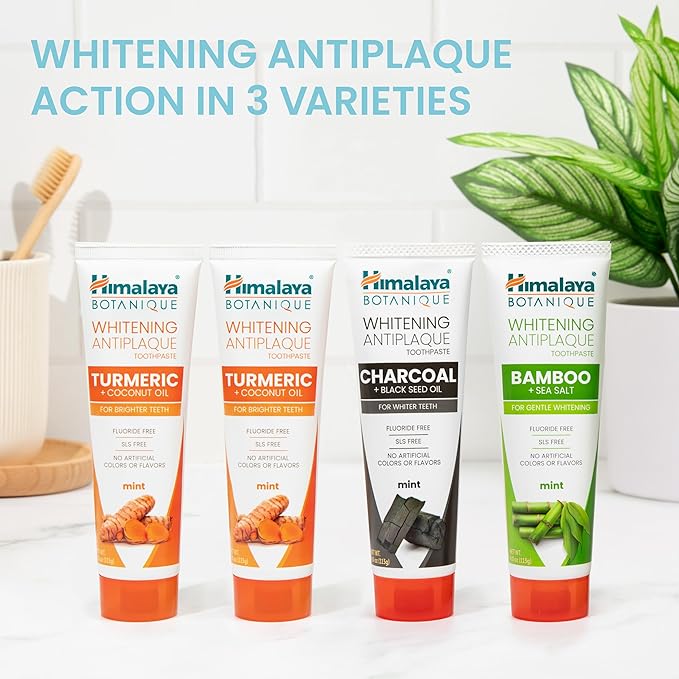 Himalaya Botanique Whitening Antiplaque Toothpaste, Variety Pack Mint Flavors - Whitening Toothpaste Without Fluoride for Whiter Teeth & Fresh Breath - Vegan, Gluten Free, 4 oz (Pack of 4)-Ruum Studio Home