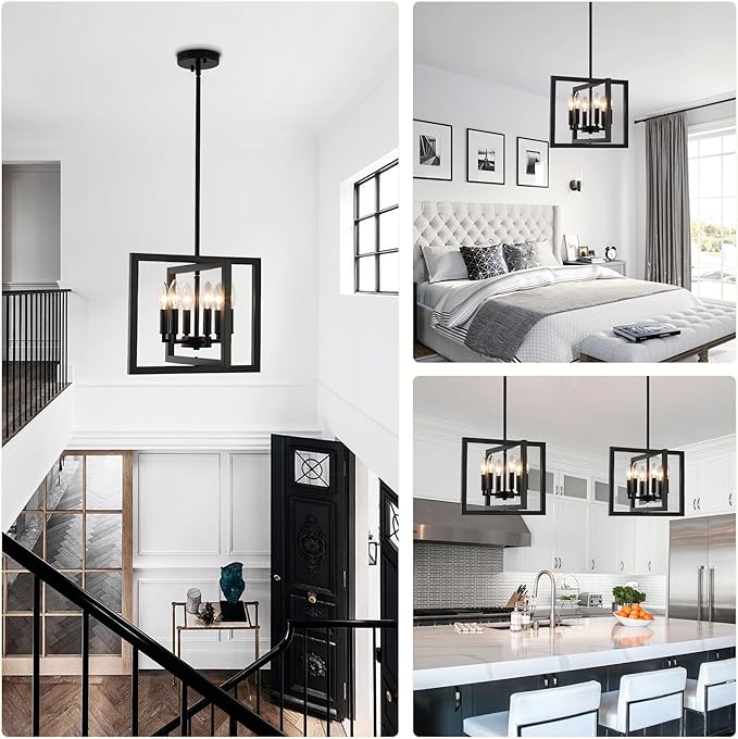 ANKYLHUA Small Black Chandelier,6-Lights Ceiling Light Fixture E12,Adjustable Hight Pendant Lights Kitchen Island,Chandeliers for Dining Room Bedroom,Entryway,Foyer-Ruum Studio Home