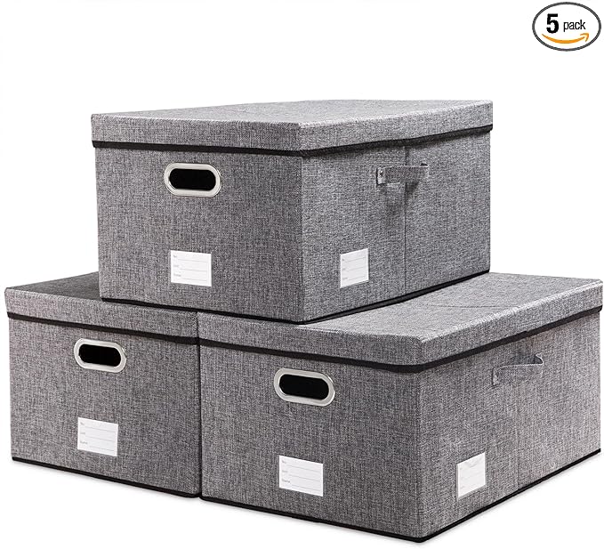 PRANDOM Storage Bins with Lids [3-Pack] Linen Fabric Foldable Storage Boxes Organizer Containers Baskets Cube with Cover (23.4X15.9X11.5) For 6+ Year Old Boys and Girls-Ruum Studio Home