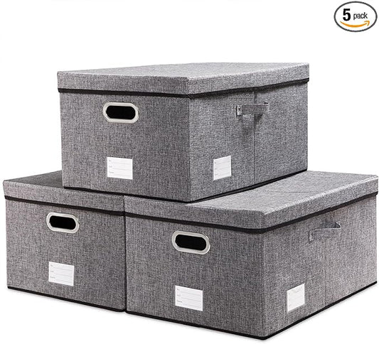 PRANDOM Storage Bins with Lids [3-Pack] Linen Fabric Foldable Storage Boxes Organizer Containers Baskets Cube with Cover (23.4X15.9X11.5) For 6+ Year Old Boys and Girls-Ruum Studio Home