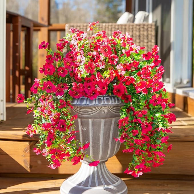 INSPRING Artificial Faux Outdoor Outside Flowers Plants, 2 PCS Fake Silk UV Resistant Look Real Hotpink Daisy Trailing Vines for Front Door Porch Planter Urn Patio Balcony Decoration-Ruum Studio Home