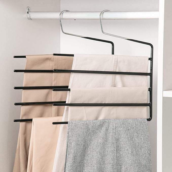 Nature Smile Pants Hangers 3pack, Heavy Duty Multi Layers Space Saving Slack Hangers,Non Slip 5 Tier Open-Ended Pants Hanger Closet Storage Organizer for Garden Flags Trousers Jeans Scarf-Ruum Studio Home