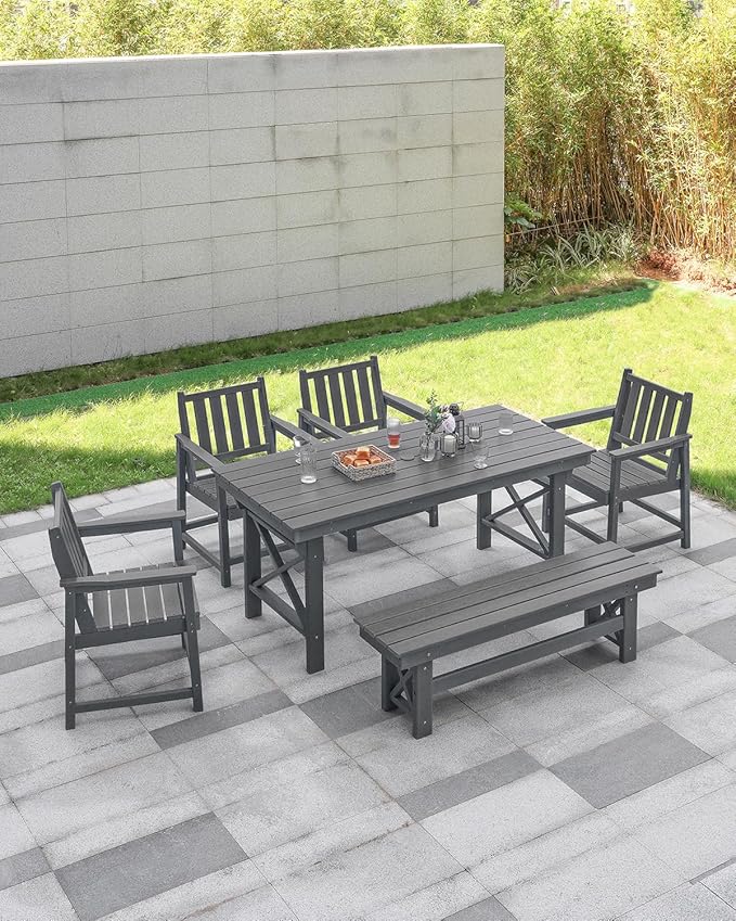 HDPE Outdoor Bench, 55" Patio Bench Outdoor Furniture, Poly Lumber Adirondack Benches, Fade-Resistant HDPE Garden Backless Benches for Park, Poolside, Porch, Smoke Gray-Ruum Studio Home