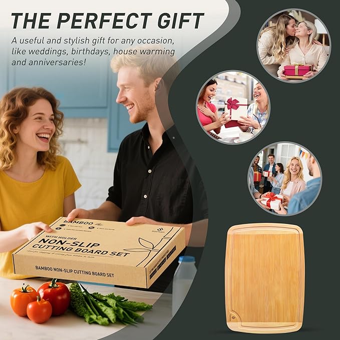 Bamboo Cutting Board Set Non Slip Feet Over Sink Brides Her Wedding Day Bridal Shower Engaged Engagement Hostess Couple Newly Wed House Christmas Married Future Mrs fiancee Unique Cool Gifts-Ruum Studio Home