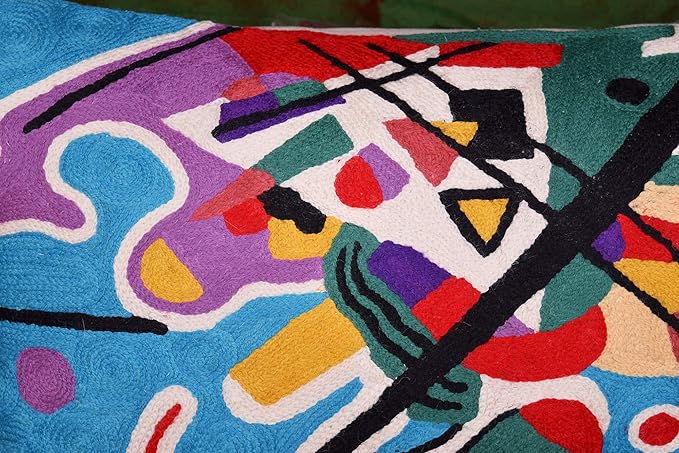 Lumbar Kandinsky Blue Abstract Pillow Cover Modern Throw Pillowcase Chair Cushion Contemporary Pillowsham Farmhouse Couch Hand Embroidered Wool Size 14x20-Ruum Studio Home
