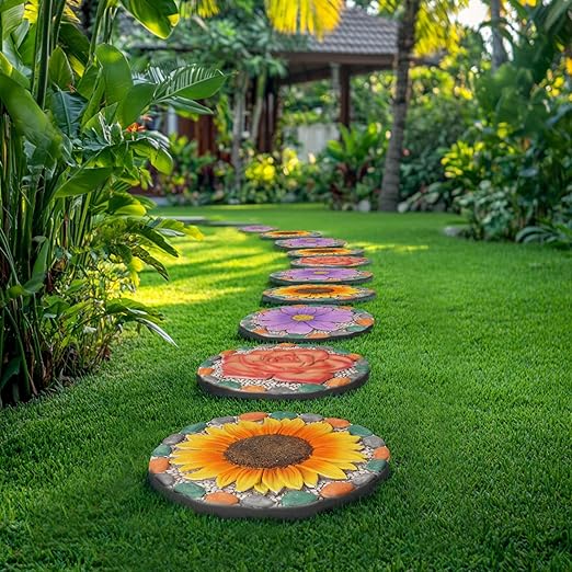 Outdoor Garden Decor Stepping Stones - Outside Garden Yard Decorative Stones Gifts for Women Garden Decor for Outside 10x10x0.75 Inch Cynkeyee-Ruum Studio Home