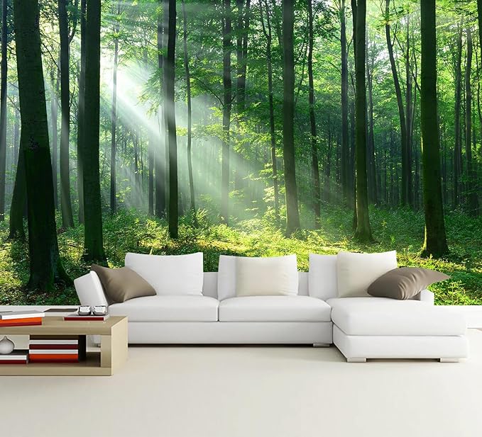 WFBHUA-Green Woodland Wallpaper Mural Foggy Forest Tree Wallpaper Nature Landscape Wall Murals for Bathroom Living Room (Not Peel and Stick)-Ruum Studio Home