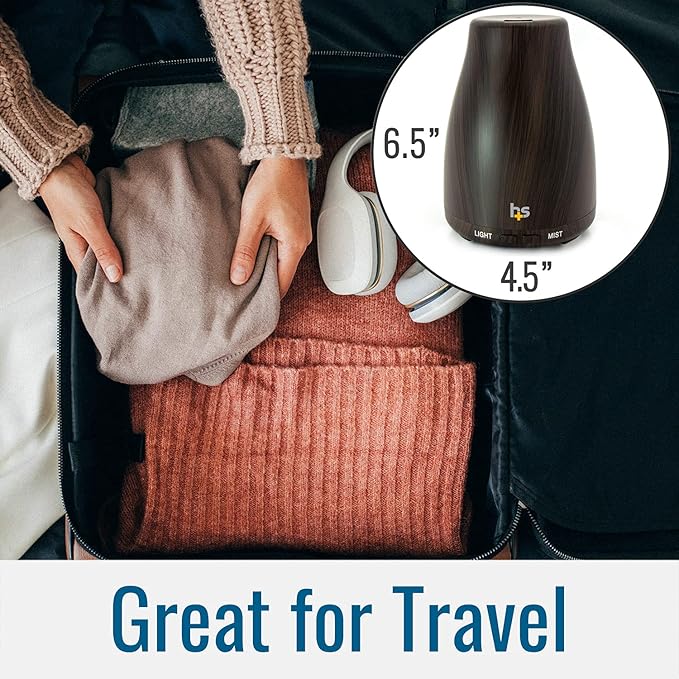 HealthSmart Essential Oil Diffuser, Cool Mist Humidifier and Aromatherapy Diffuser with 150ML Tank Ideal for Small Rooms, Adjustable Timer and Mist Mode, Wood Grain Brown (Pack of 2)-Ruum Studio Home