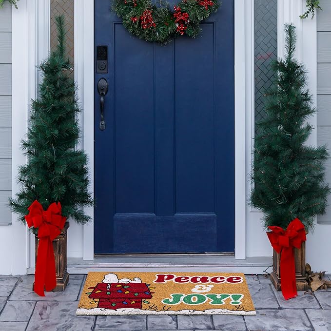 Gertmenian Peanuts Snoopy Coir Doormat - 2x3 Welcome Mat (2-Pack), Ideal for High Traffic Areas in Front Door, Garage, Entryway - Peace & Joy, 80023-Ruum Studio Home