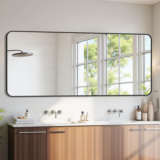 Bathroom Mirror 72" x 30", Large Rectangle Wall Mirror, Black Metal Frame Wall Mounted Mirrors for Bathroom, Vanity, Bedroom, Entryway Decor(Horizontal/Vertical)-Ruum Studio Home