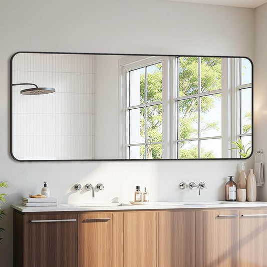 Bathroom Mirror 72" x 30", Large Rectangle Wall Mirror, Black Metal Frame Wall Mounted Mirrors for Bathroom, Vanity, Bedroom, Entryway Decor(Horizontal/Vertical)-Ruum Studio Home