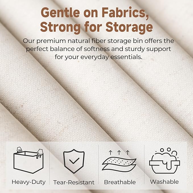StorageWorks Storage Bins, Shelves Baskets for Organizing, Large Fabric Closet Organizers with Handles, Metal Frame, Beige（Cotton-linen）, 2-Pack-Ruum Studio Home