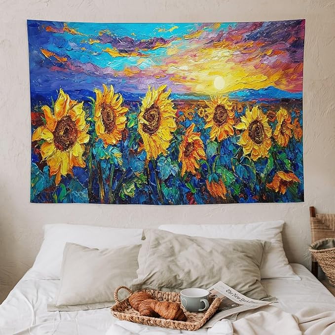 yowecso Sunflower Tapestry Sunset Flower Field Tapestry Wall Hanging for Bedroom Sunflower Tapestries Aesthetic Wall Decor for Home Dorm Living Room 40"x60"-Ruum Studio Home