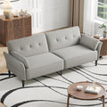 89” Futon Sofa Bed, Linen Comfy Futon Couch Bed with 2 Square Pillows, Convertible Sleeper Sofa with Adjustable Backrest& Armrests, Modern Loveseat Sleeper for Living Room, Bedroom, Light Gray-Ruum Studio Home