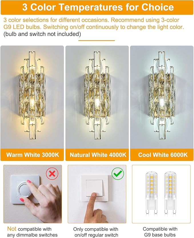 Modern Gold Crystal Wall Sconce Light Fixtures, Wall Mount Lamps for Bedroom Living Room Bathroom Vanity Mirror-Ruum Studio Home
