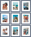 Vittanly 8x10 Picture Frames Set of 9, Shatter Resistant Plexiglass, Display 5x7 Pictures with Mat or 8x10 without Mat, Photo Frames for Wall or Tabletop, Engineered Wood, Navy-Ruum Studio Home