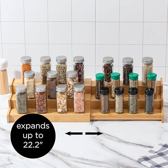 SIMPLEMADE 3-Tier Spice Rack Organizer - Versatile Storage Shelf for Kitchen, Bathroom, Bedroom & Office, Set of 1, Expandable Bamboo-Ruum Studio Home