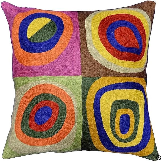 Kandinsky Abstract Pillow Cover - Quadrate | Modern Pillows | Modern Chair Cushion | Contemporary Pillow | Modern Farmhouse Pillows | Modern Couch Pillow | Handmade Wool Size 18x18-Ruum Studio Home