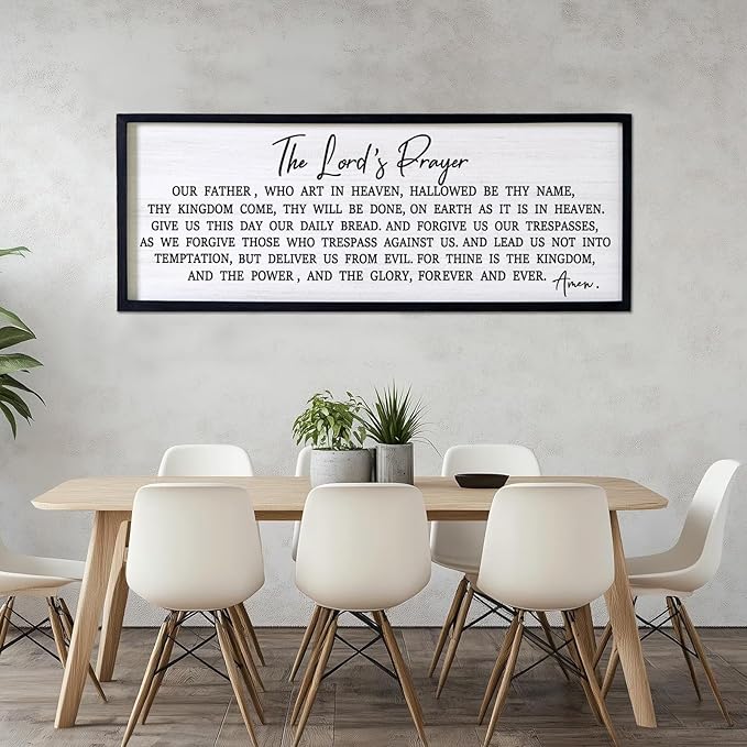 Our Father Prayer Bible Verse Framed Wall Art, 40''×15'' Rustic Religious Christian Lords Prayer Sign for God Jesus Christ Prayer, Horizontal Holy Inspirational Catholic Scripture Decor-Ruum Studio Home